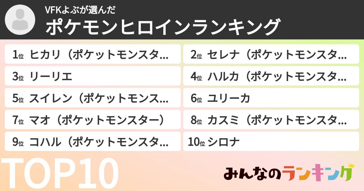 VFKよぶさんの「ポケモンヒロインランキング」