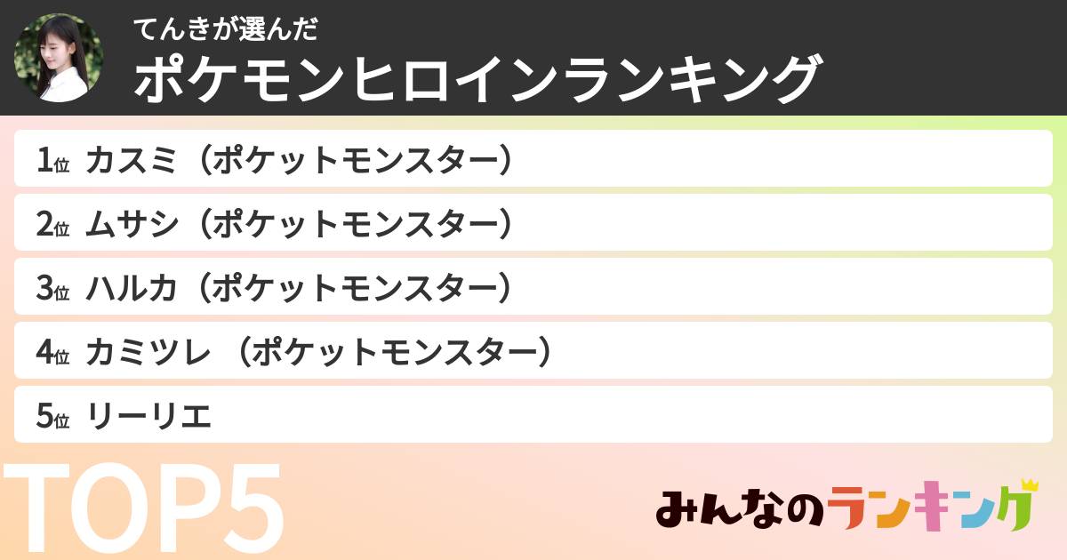 てんきさんの「ポケモンヒロインランキング」