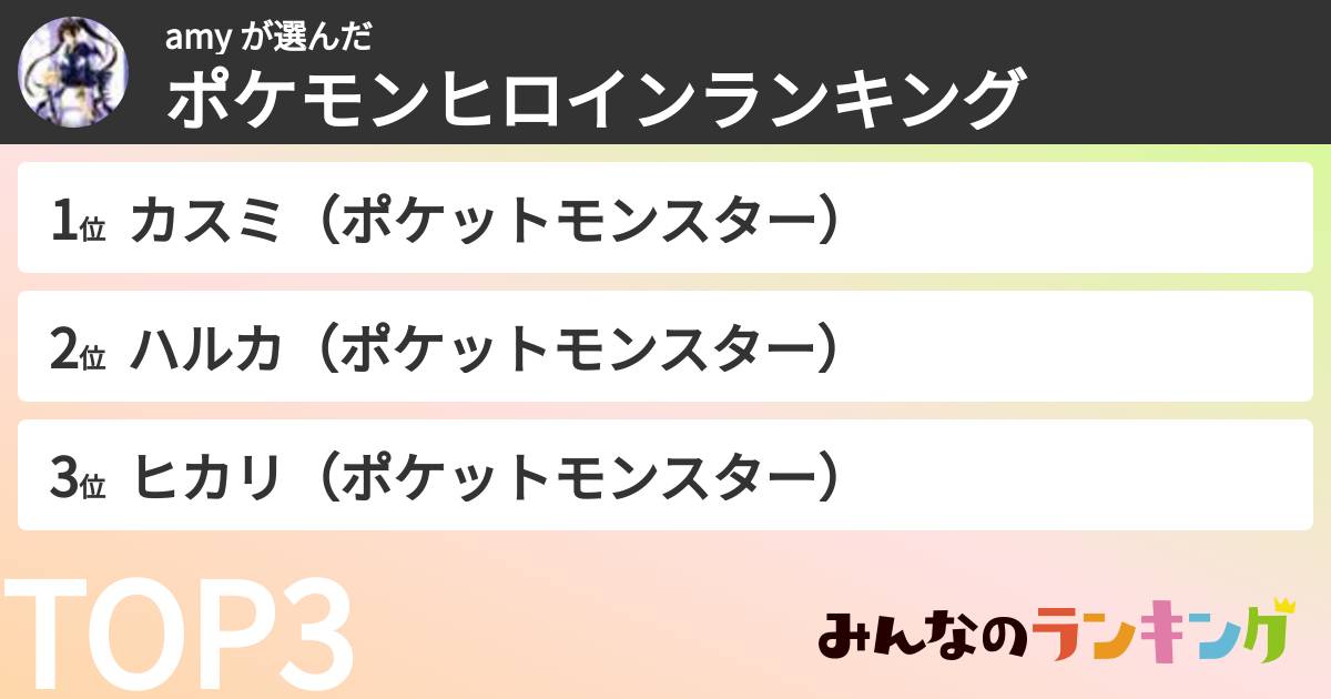 amy さんの「ポケモンヒロインランキング」