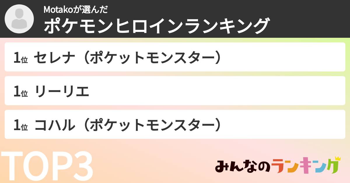 Motakoさんの「ポケモンヒロインランキング」