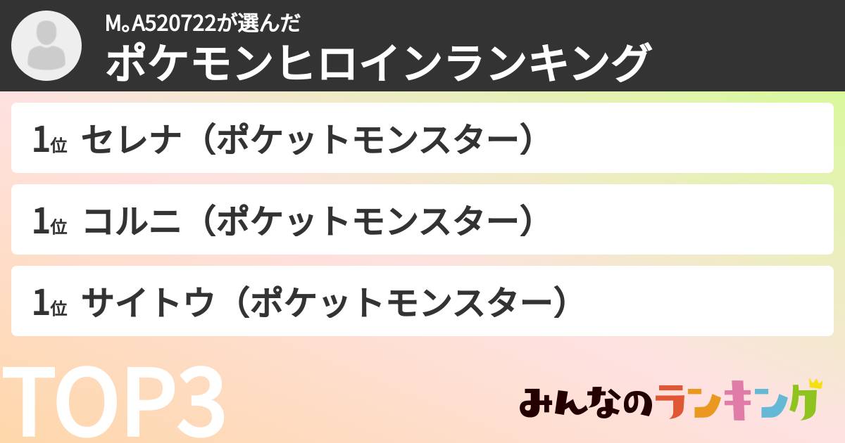M｡A520722さんの「ポケモンヒロインランキング」