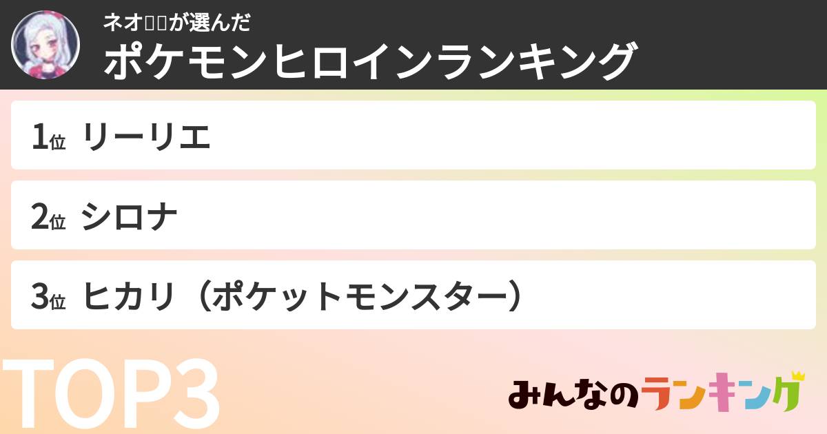 ネオ🧐📛さんの「ポケモンヒロインランキング」