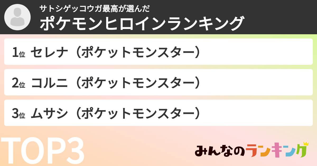 サトシゲッコウガ最高さんの「ポケモンヒロインランキング」