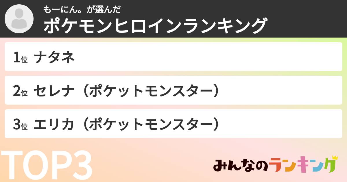 もーにん。さんの「ポケモンヒロインランキング」