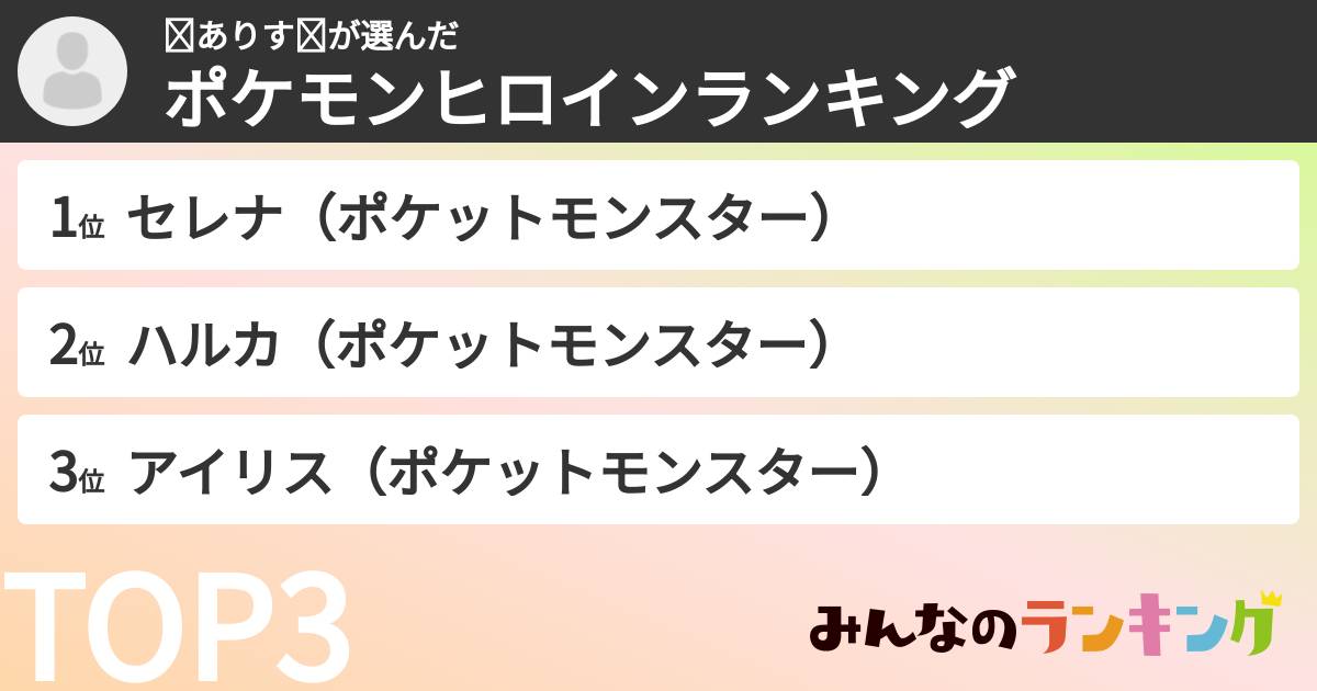 ❧ありす❧さんの「ポケモンヒロインランキング」
