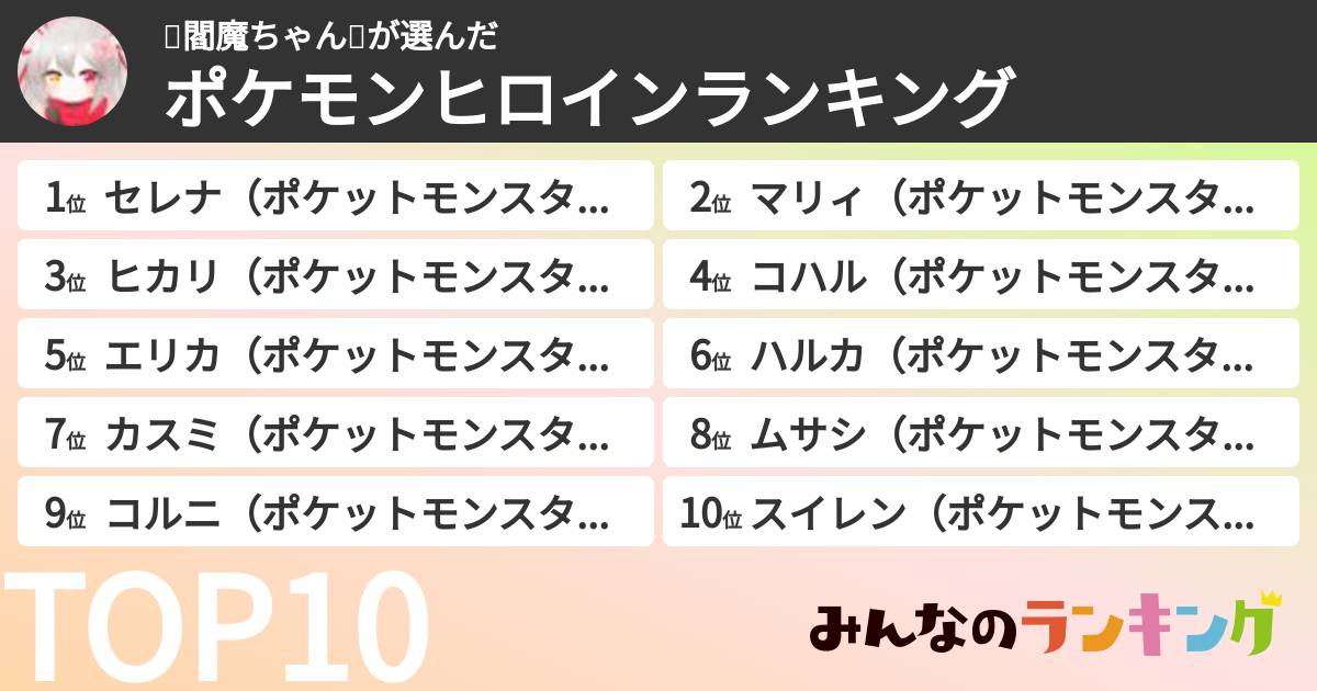 🌸閻魔ちゃん🌸さんの「ポケモンヒロインランキング」