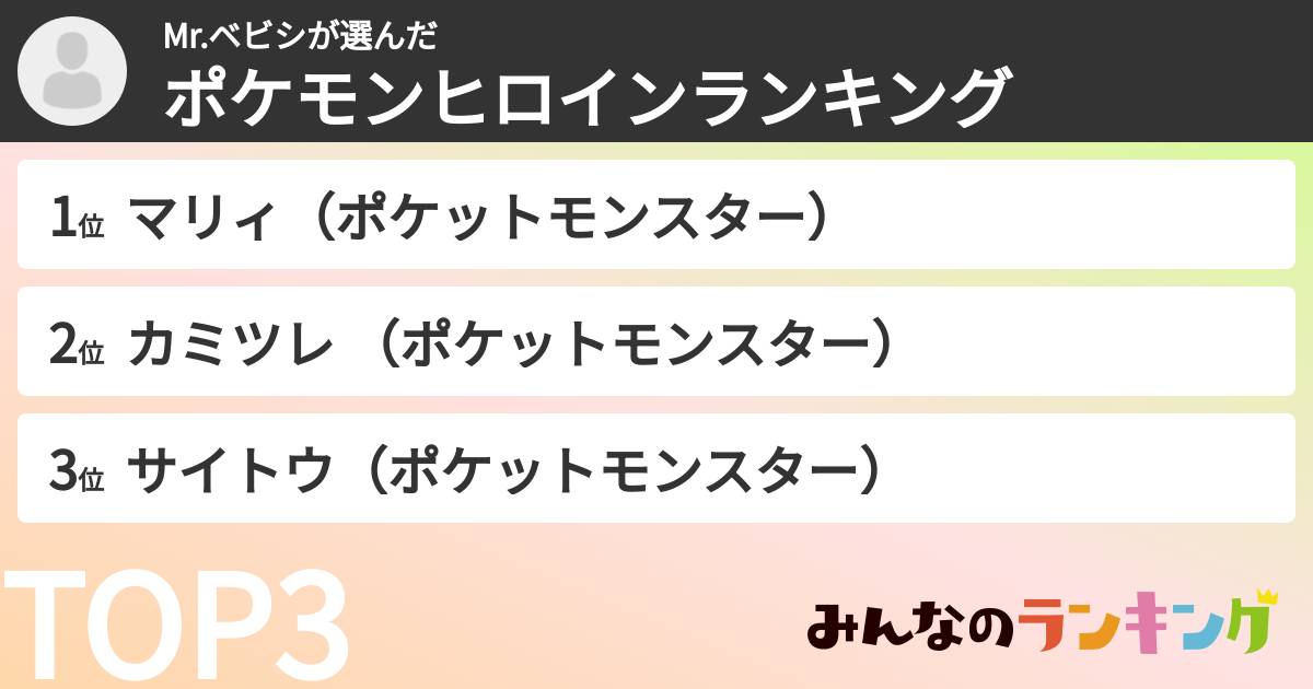 Mr.ベビシさんの「ポケモンヒロインランキング」