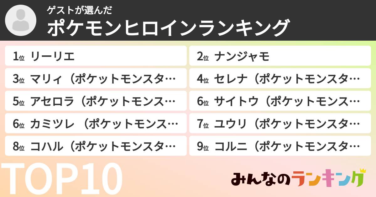 ゲストさんの「ポケモンヒロインランキング」