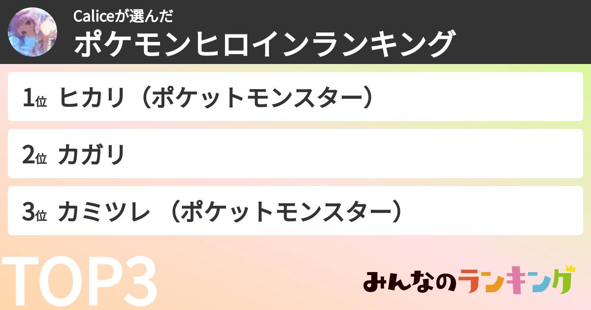 Caliceさんの「ポケモンヒロインランキング」