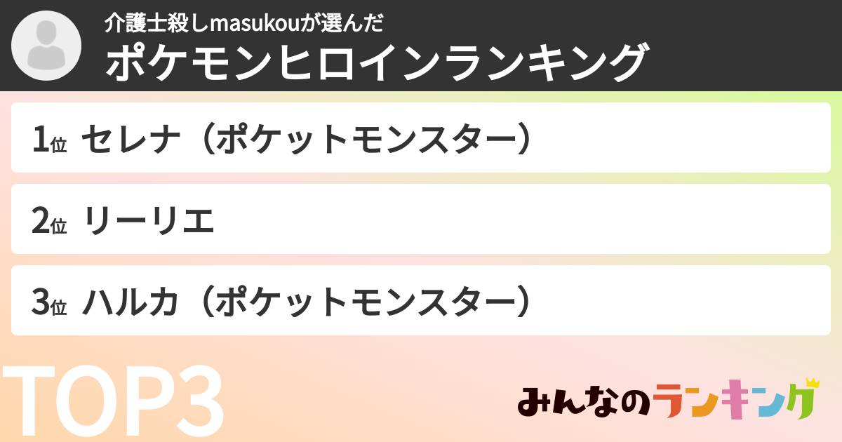 介護士殺しmasukouさんの「ポケモンヒロインランキング」