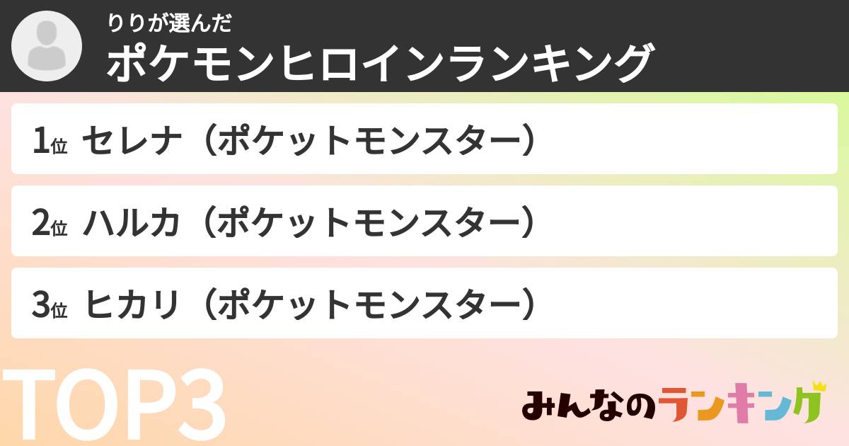 りりさんの「ポケモンヒロインランキング」