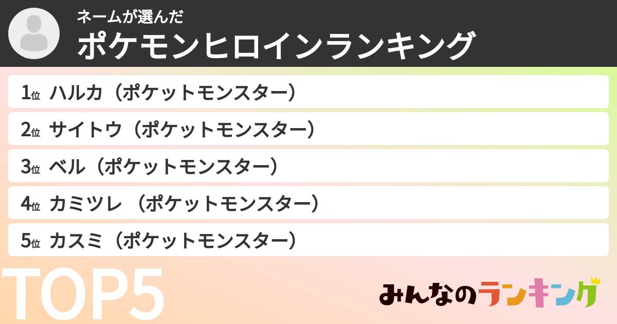ネームさんの「ポケモンヒロインランキング」