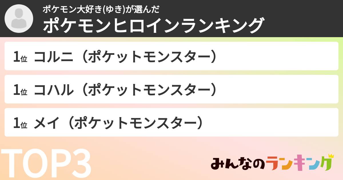 ポケモン大好き(ゆき)さんの「ポケモンヒロインランキング」