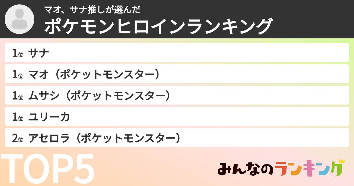 マオ、サナ推しさんの「ポケモンヒロインランキング」