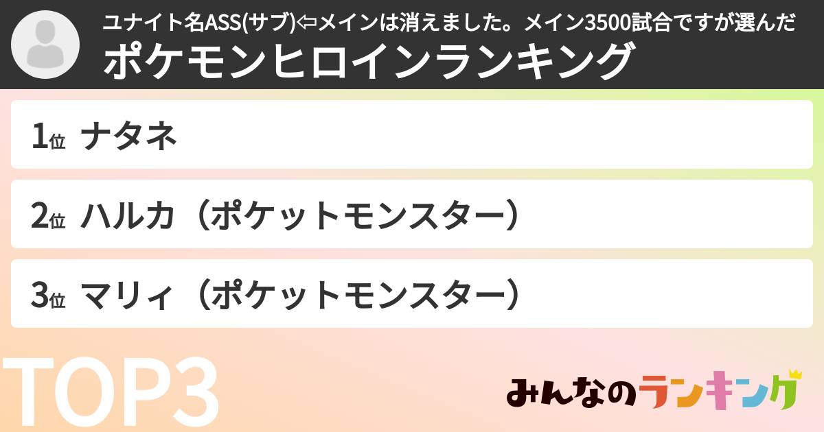 ユナイト名ASS(サブ)⇦メインは消えました。メイン3500試合ですさんの「ポケモンヒロインランキング」