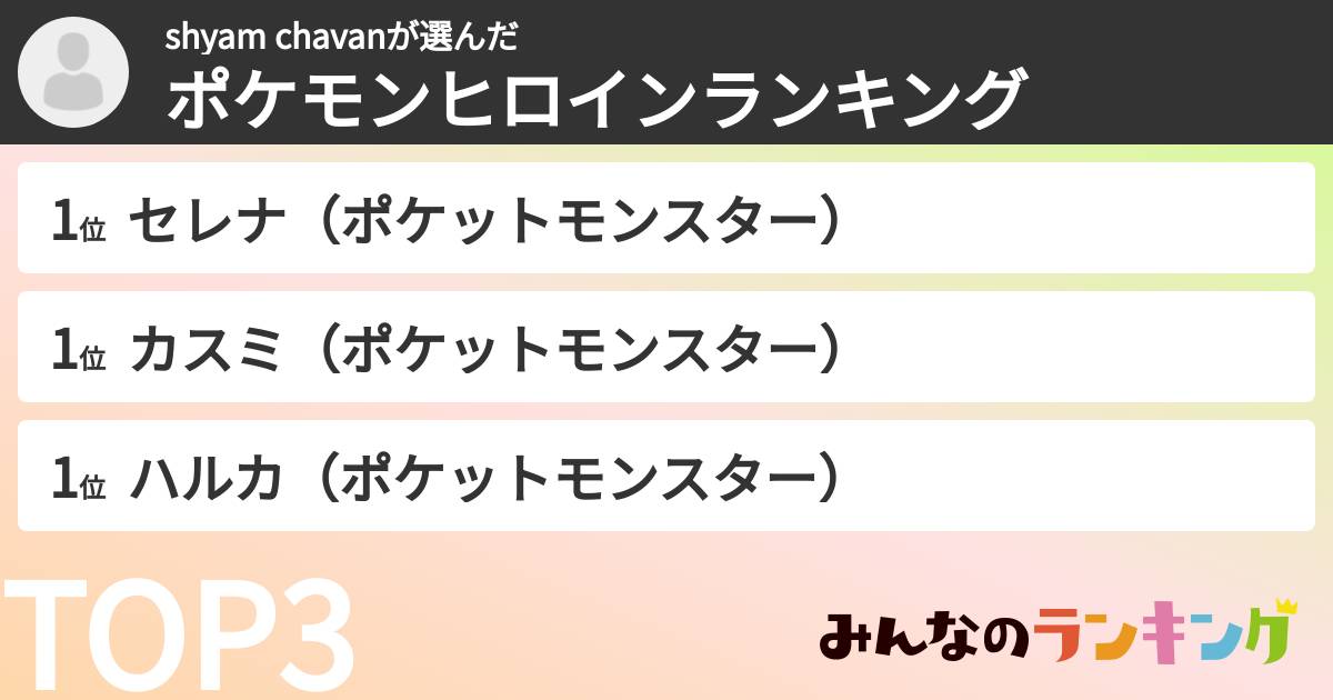 shyam chavanさんの「ポケモンヒロインランキング」