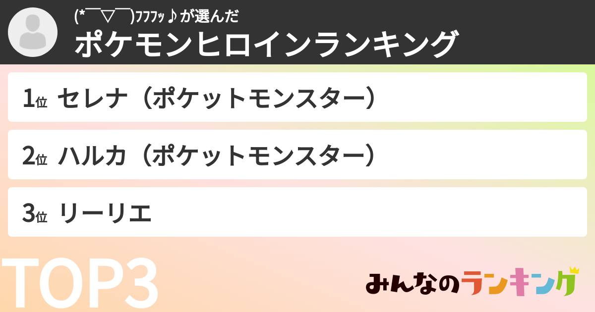 (*￣▽￣)ﾌﾌﾌｯ♪さんの「ポケモンヒロインランキング」