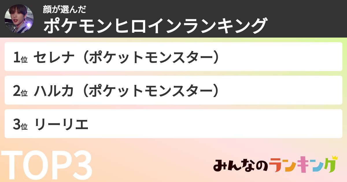 顔さんの「ポケモンヒロインランキング」