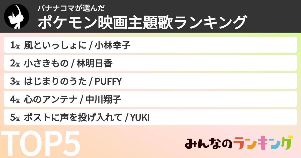 バナナコマさんの「ポケモン映画主題歌ランキング」