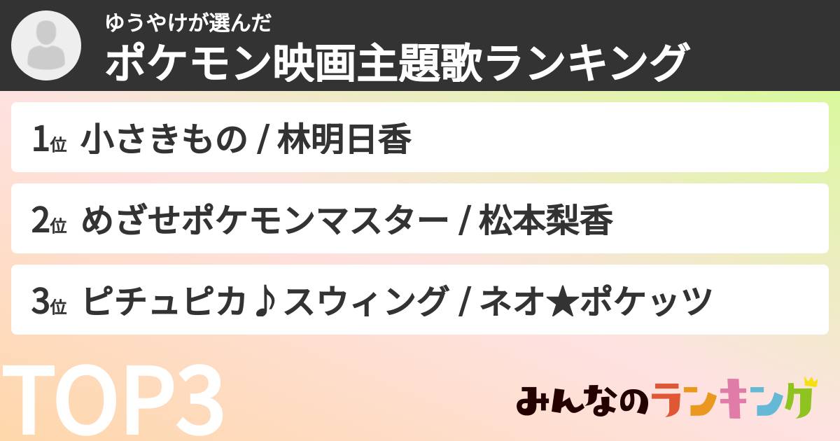 ゆうやけさんの「ポケモン映画主題歌ランキング」