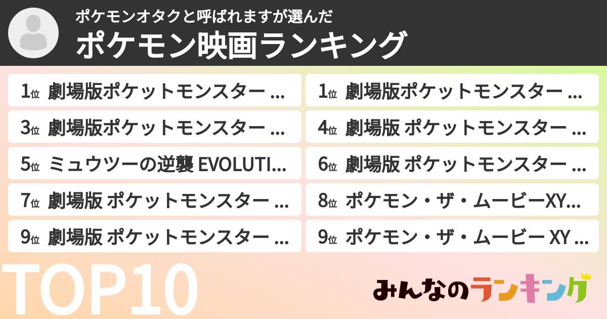 ポケモンオタクと呼ばれますさんの「ポケモン映画ランキング」