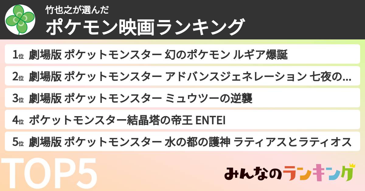 竹也之さんの「ポケモン映画ランキング」