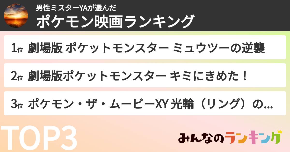 男性ミスターYAさんの「ポケモン映画ランキング」