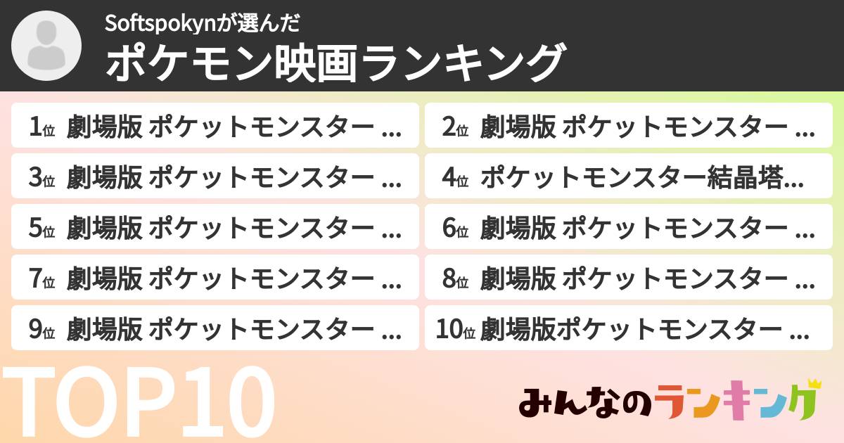 Softspokynさんの「ポケモン映画ランキング」