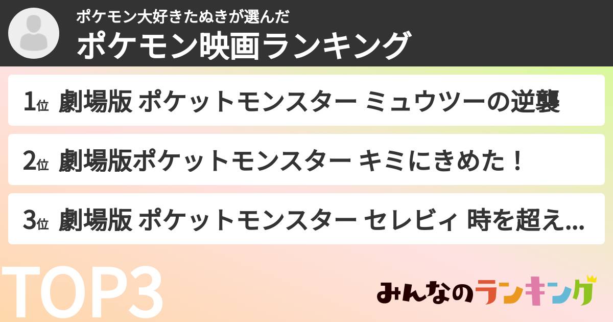 ポケモン大好きたぬきさんの「ポケモン映画ランキング」