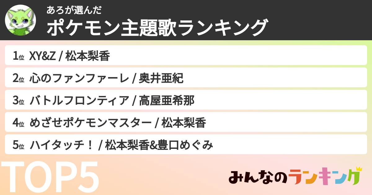 あろさんの「ポケモン主題歌ランキング」