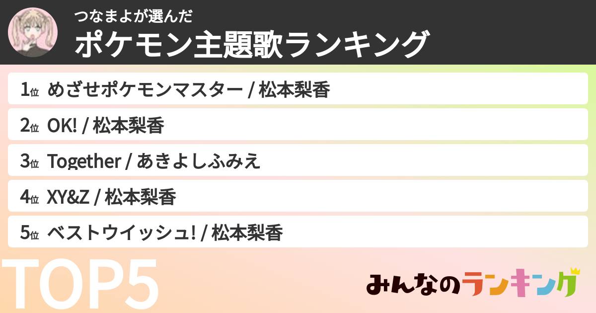 つなまよさんの「ポケモン主題歌ランキング」