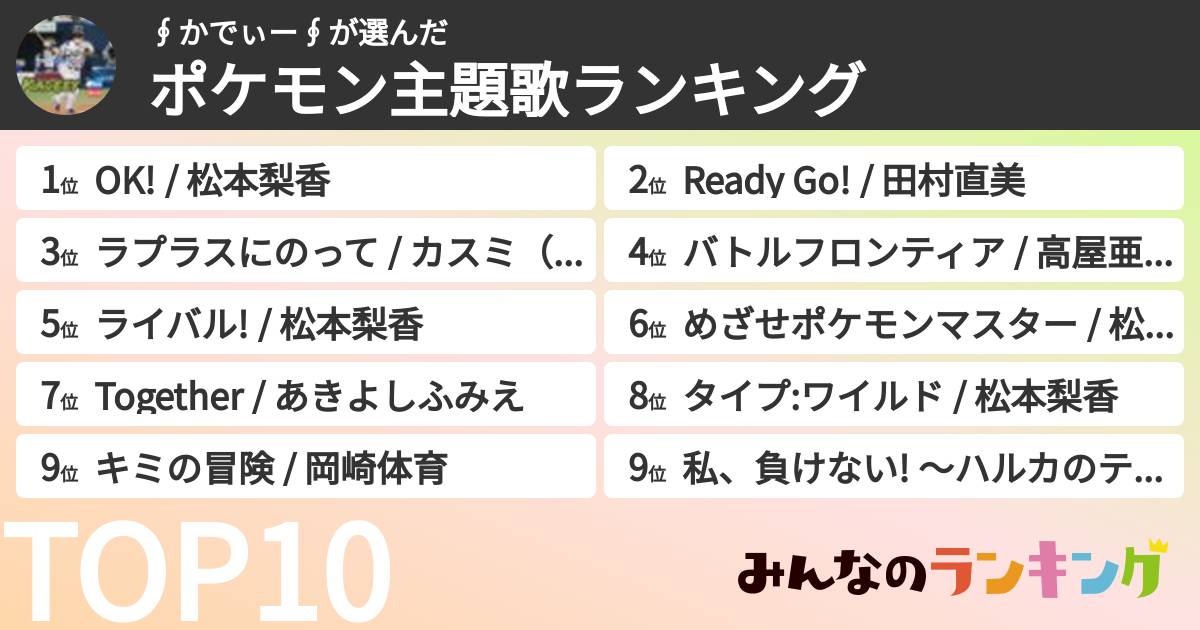 ∮かでぃー∮さんの「ポケモン主題歌ランキング」