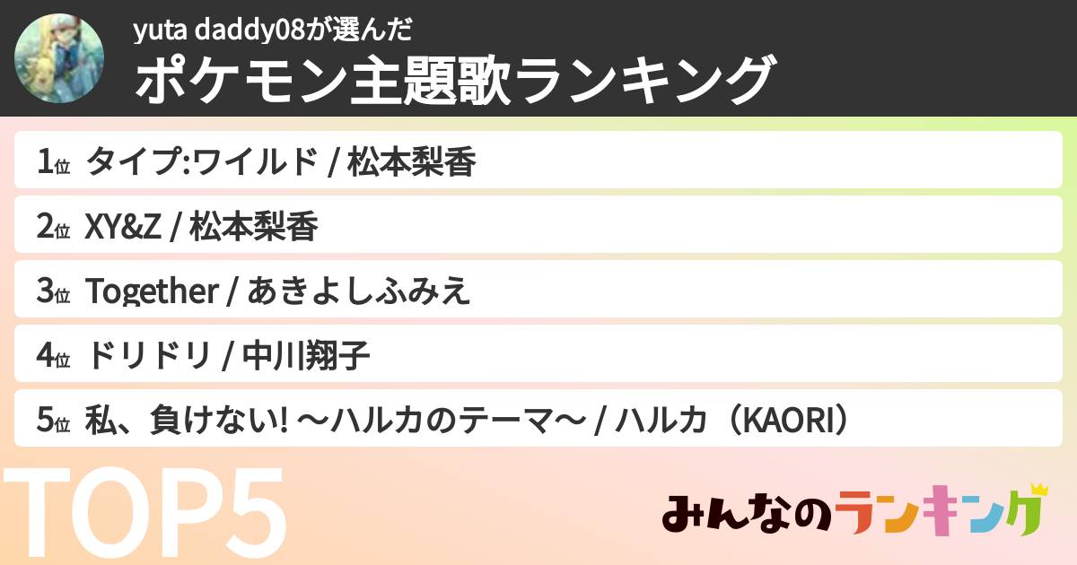 yuta daddy08さんの「ポケモン主題歌ランキング」