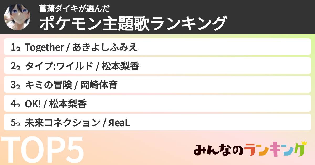 菖蒲ダイキさんの「ポケモン主題歌ランキング」