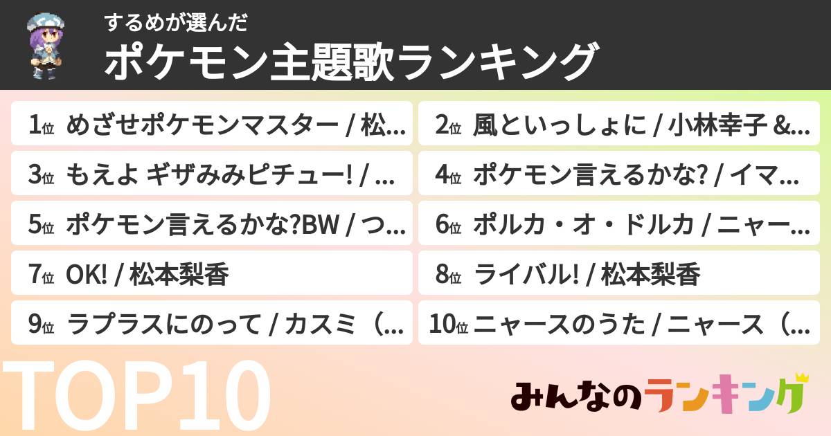 するめさんの「ポケモン主題歌ランキング」