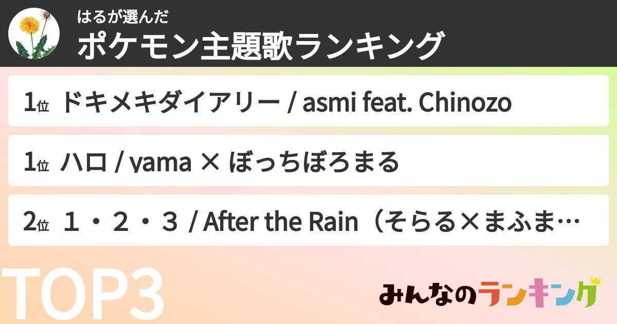 はるさんの「ポケモン主題歌ランキング」