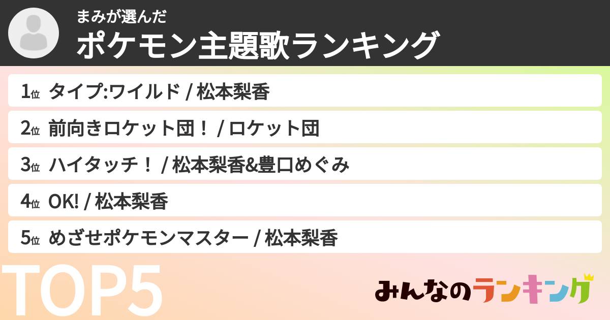 まみさんの「ポケモン主題歌ランキング」