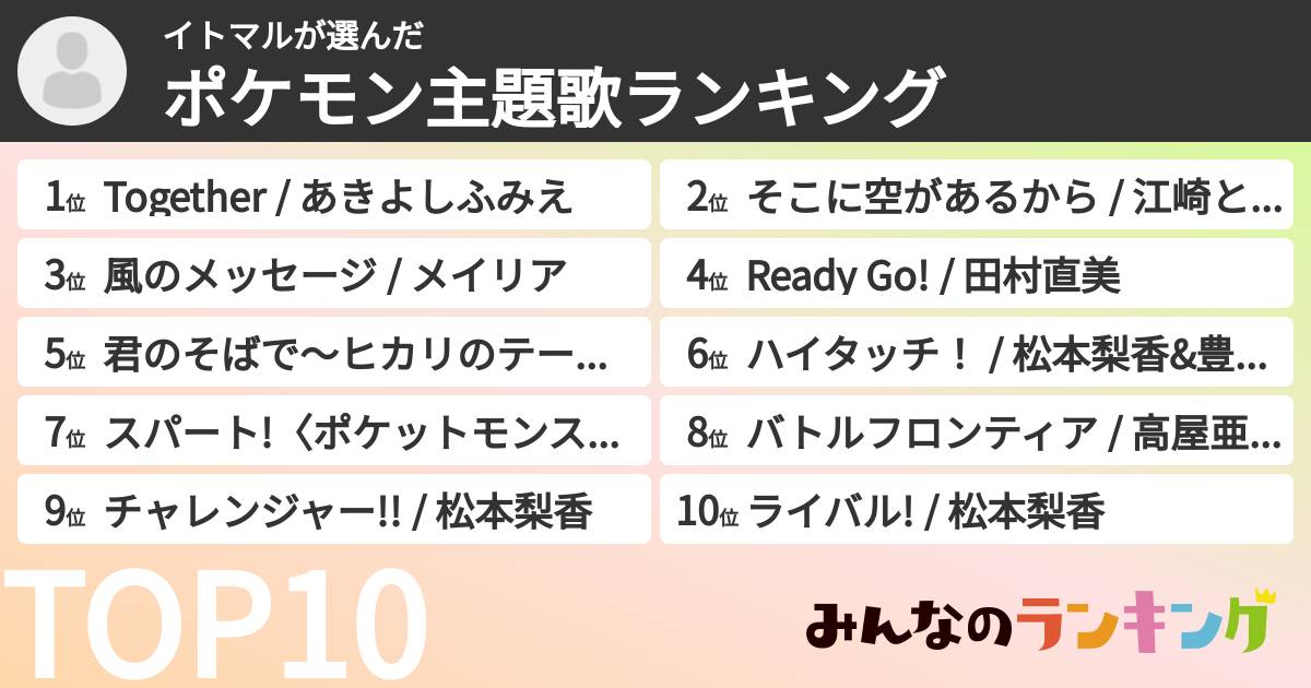 イトマルさんの「ポケモン主題歌ランキング」
