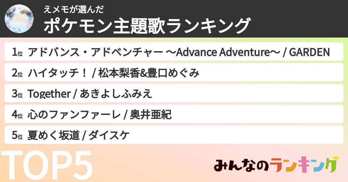 えメモさんの「ポケモン主題歌ランキング」