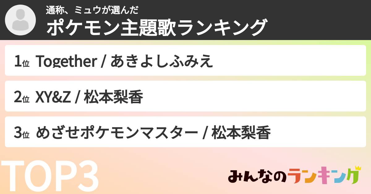通称、ミュウさんの「ポケモン主題歌ランキング」