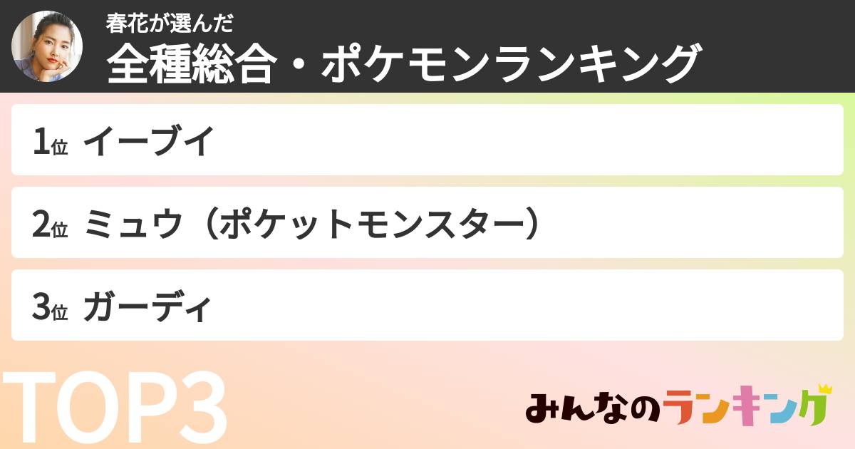 春花さんの「好きなポケモンランキング」