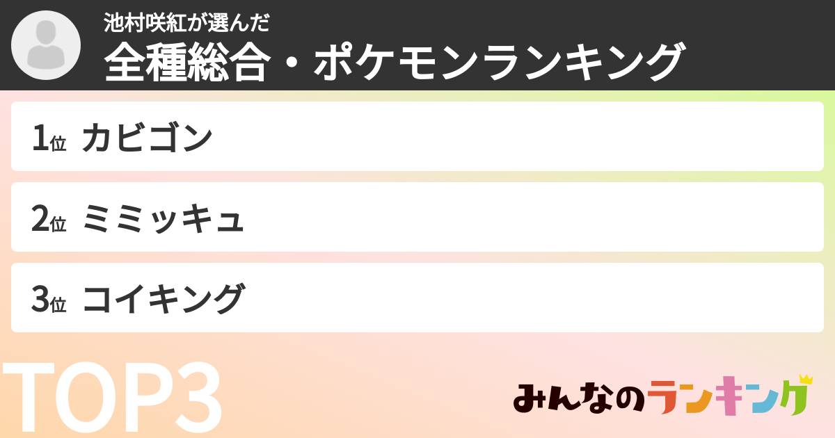 池村咲紅さんの「全種総合・ポケモンランキング」