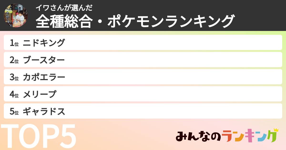 イワさんさんの「全種総合・ポケモンランキング」