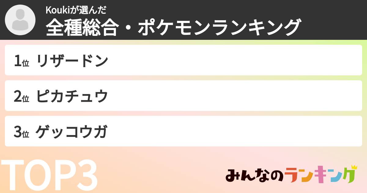 Koukiさんの「全種総合・ポケモンランキング」