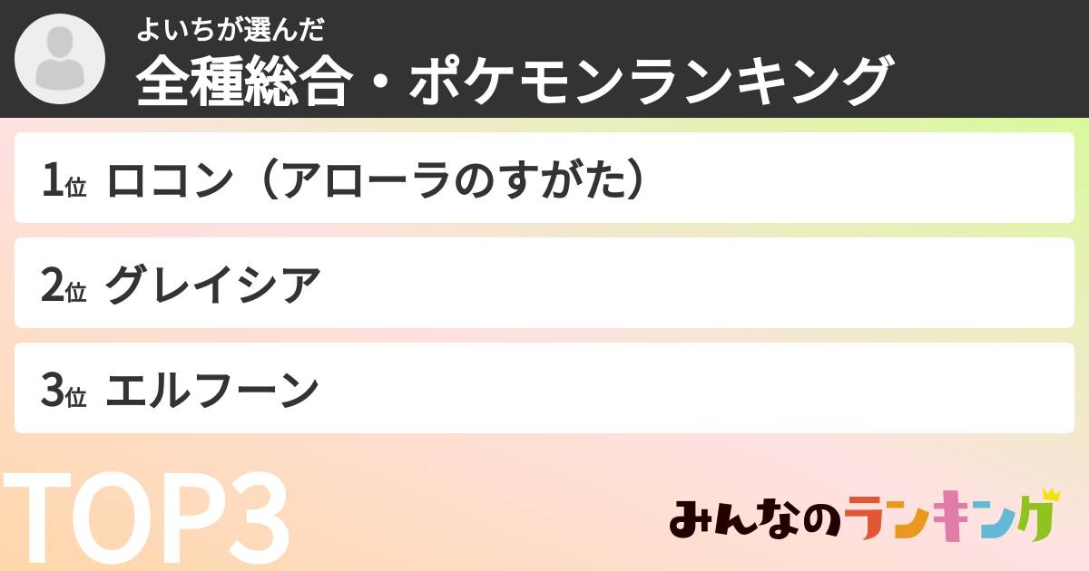 よいちさんの「全種総合・ポケモンランキング」
