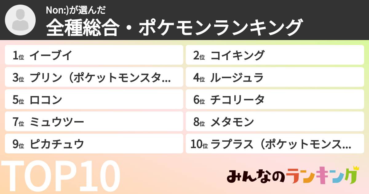 Non:)さんの「全種総合・ポケモンランキング」