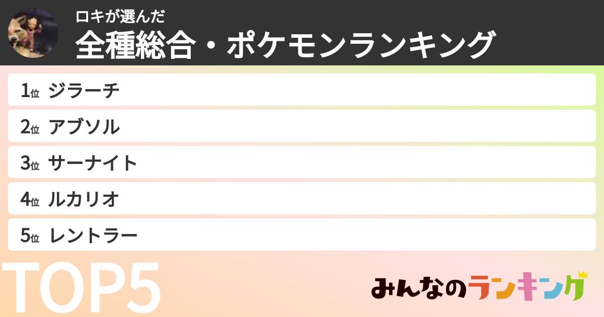 ロキさんの「全種総合・ポケモンランキング」
