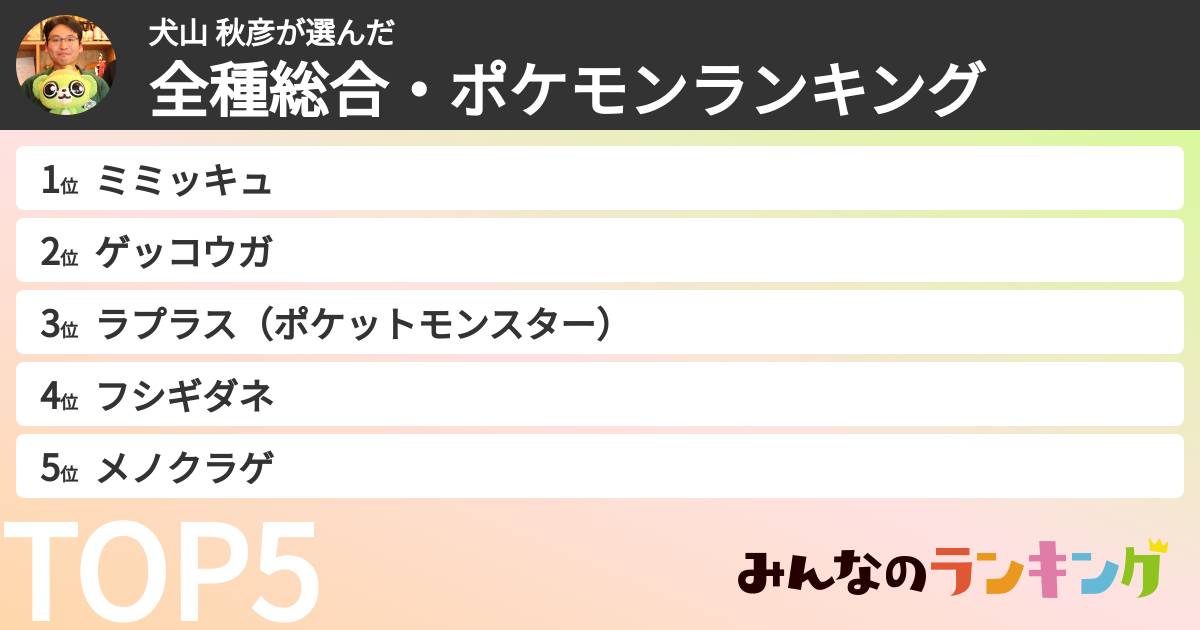 犬山 秋彦さんの「全種総合・ポケモンランキング」