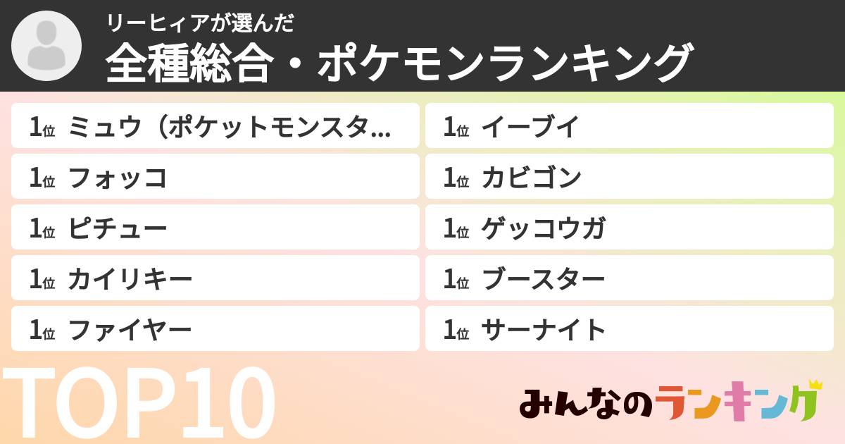 リーヒィアさんの「全種総合・ポケモンランキング」