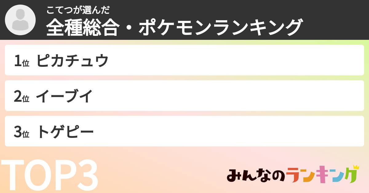 こてつさんの「全種総合・ポケモンランキング」